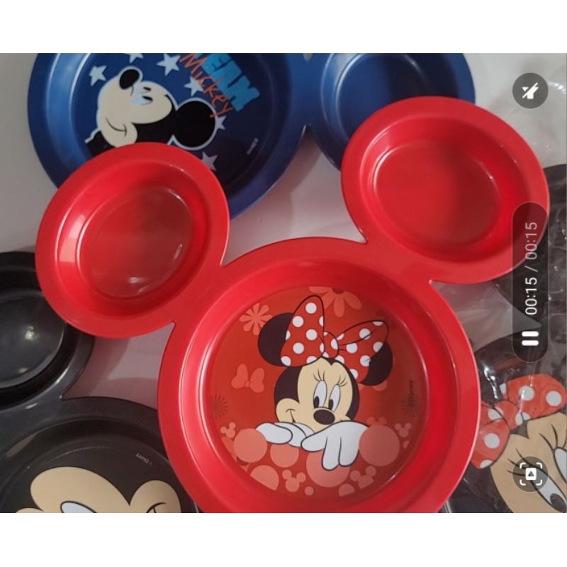 Prato Infantil Formato Mickey Fundo Com Orelhas Minne e Mickey Cores Variadas