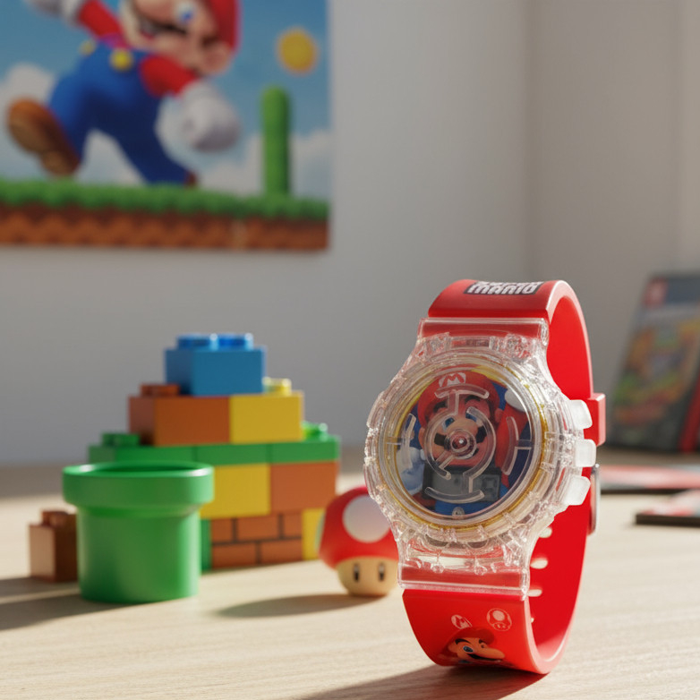 Relógio Digital Infantil personagem Super Mario  Vermelho Com Luz Led e alarme