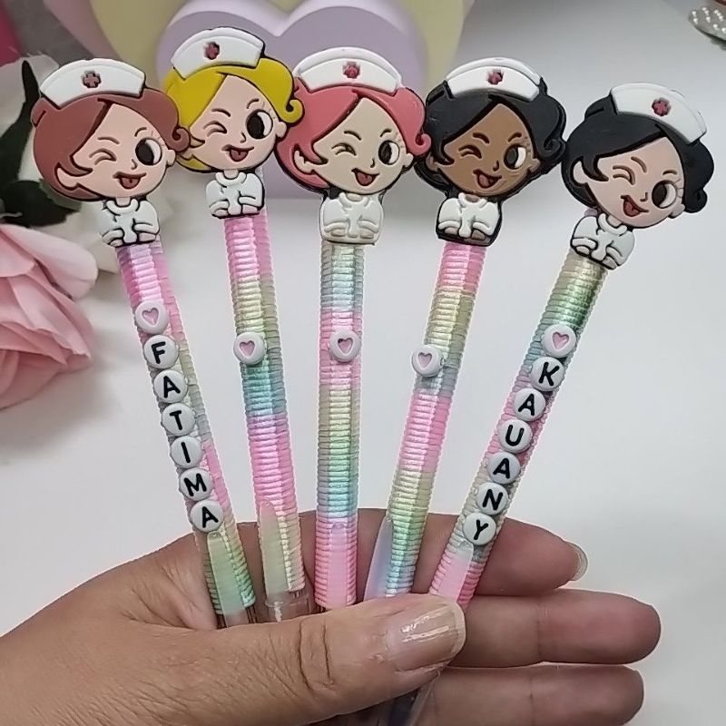 Caneta Personalizada Decorada, Profissionais da Saúde, Anotação de Enfermagem Hospitalar Clínica, cor Azul e Preto