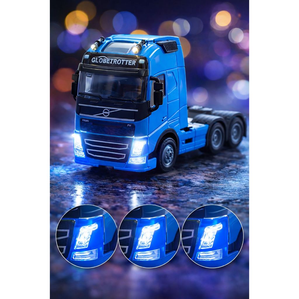 Caminhão Miniatura Cavalo Mecânico acende os faróis e faz barulho do motor – Brinquedo Realista em Metal e Plástico