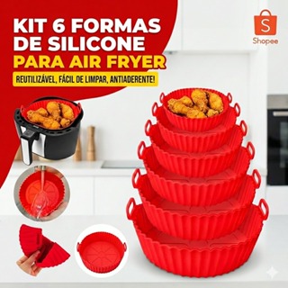 Kit 6 Formas Silicone Air Fryer Universal: NUNCA MAIS SUJE O CESTO! Antiaderente e Lavável em Oferta na Shopee