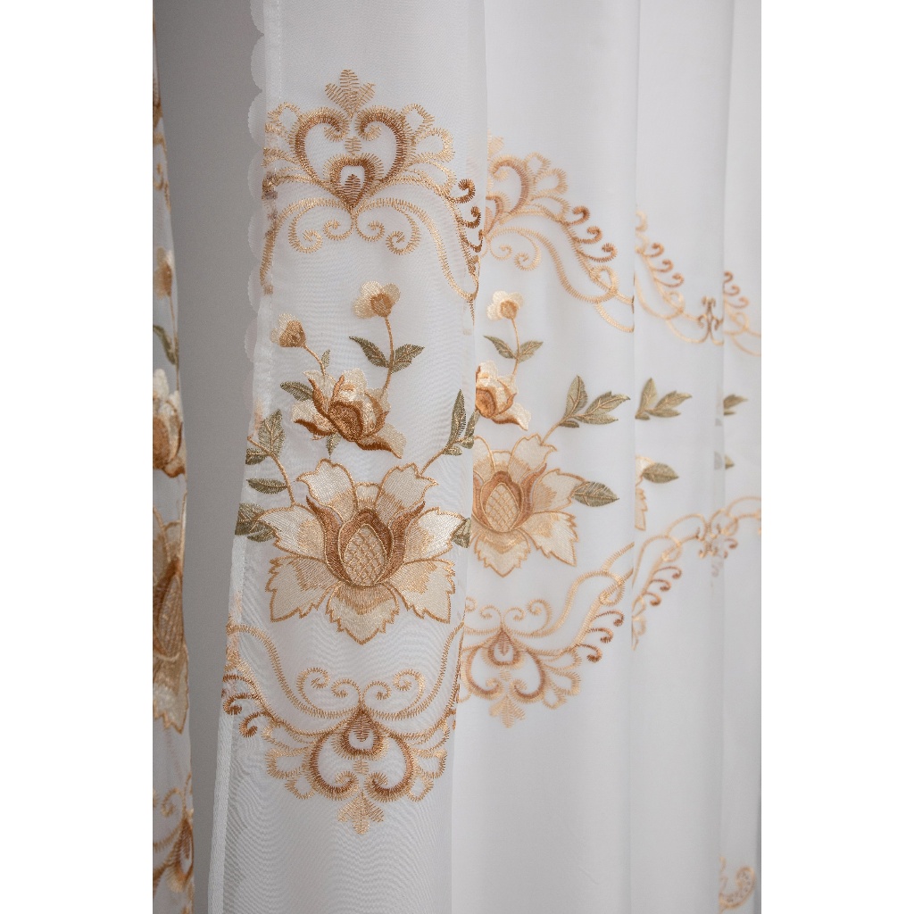 Cortina de Voil Voal Bordado Gripir Guipir Luxo Sala Quarto Janela em Oferta na Shopee