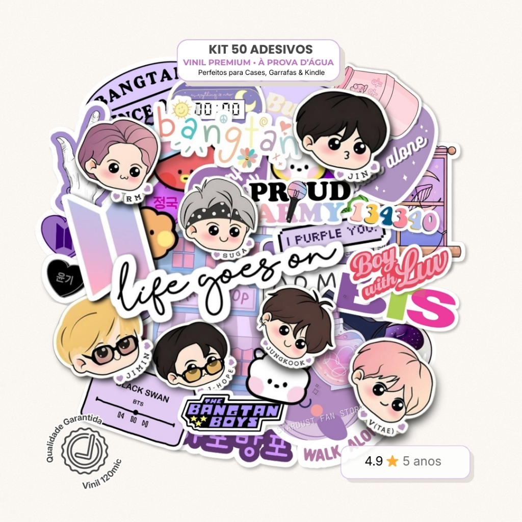 Kit 50 Adesivos ARMY Fanmade – Vinil À Prova D’Água | Stickers Music Idol Papelaria KPOP Aesthetic em Oferta na Shopee