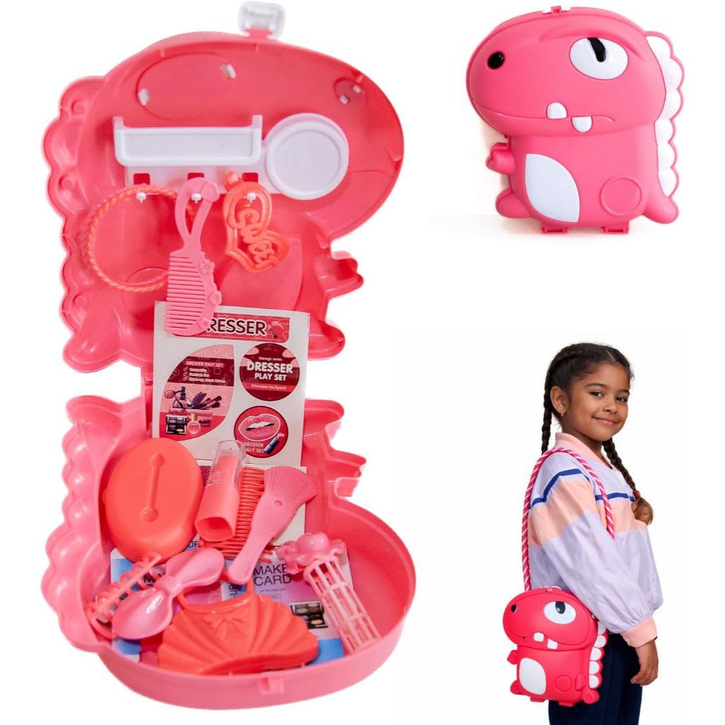 Mini Penteadeira Infantil Maleta Dinossauro 18 Peças Brinquedo Criativo Acessórios Beleza Criança