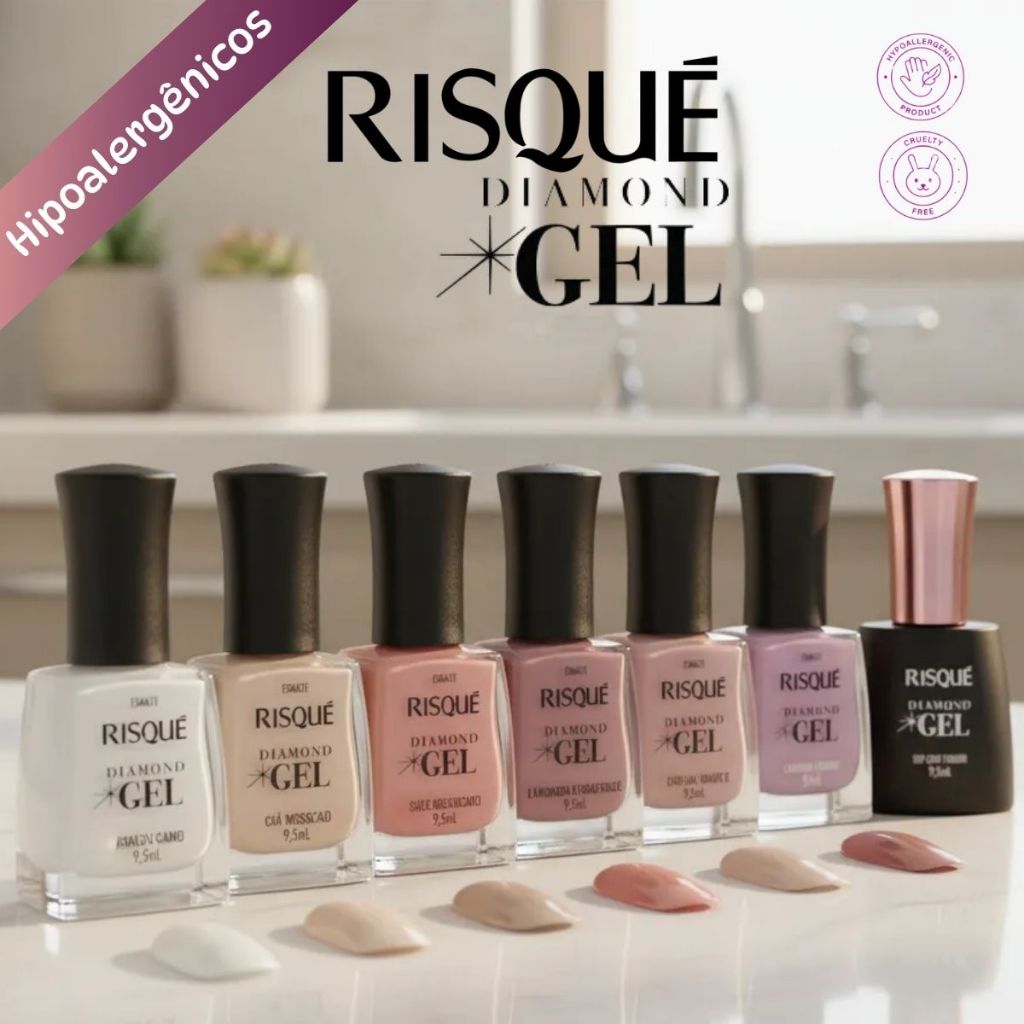 Risqué Kit 6 Esmalte Diamond Gel Claros Nude + 1 Top Coat