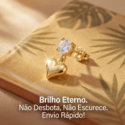 Brinco Feminino Coração com Zircônia 18K Não Desbota Premium//Pronta Entrega