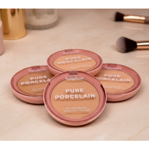 Pó Compacto Facial Ruby Rose Pure Porcelain | Alta Cobertura e Acabamento Natural