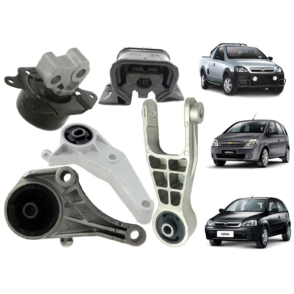 Kit 5 Coxim Lado Esquerdo e Direito Suporte do Motor e Cambio Gm Corsa Maxx Meriva Montana 2002/2011