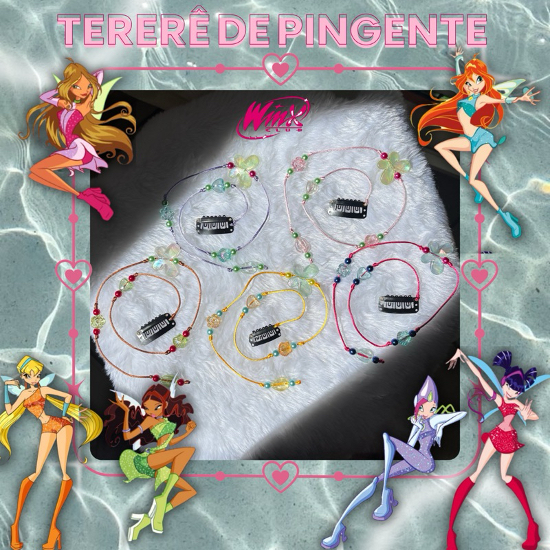Tererê temático de pingentes | clube das winxs | pingentes translúcidos | estilo praiano