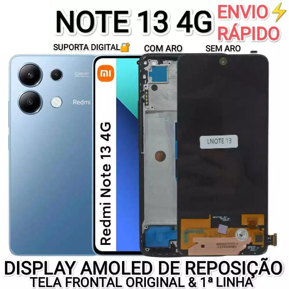 Display Frontal Tela Redmi Note 13 4G 108MP Amoled S/ Aro Original/ 1° Linha Oled Módulo Display 23129RA5FL