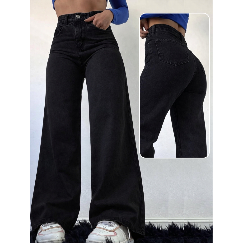 Calça Jeans Feminina Wide Leg Navalhada pantalona Cintura Alta em Oferta na Shopee