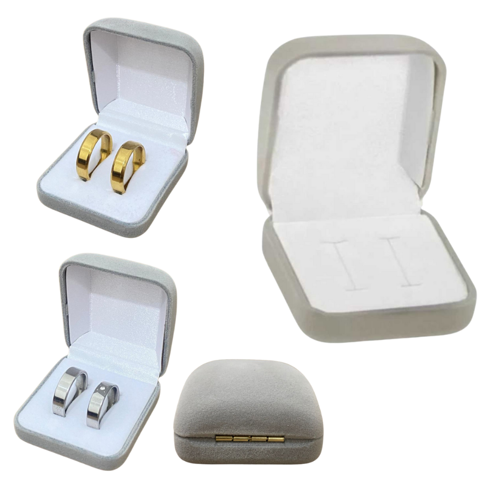1 unidade caixinha estojo para aliança veludo cinza tradicional corte H atacado varejo