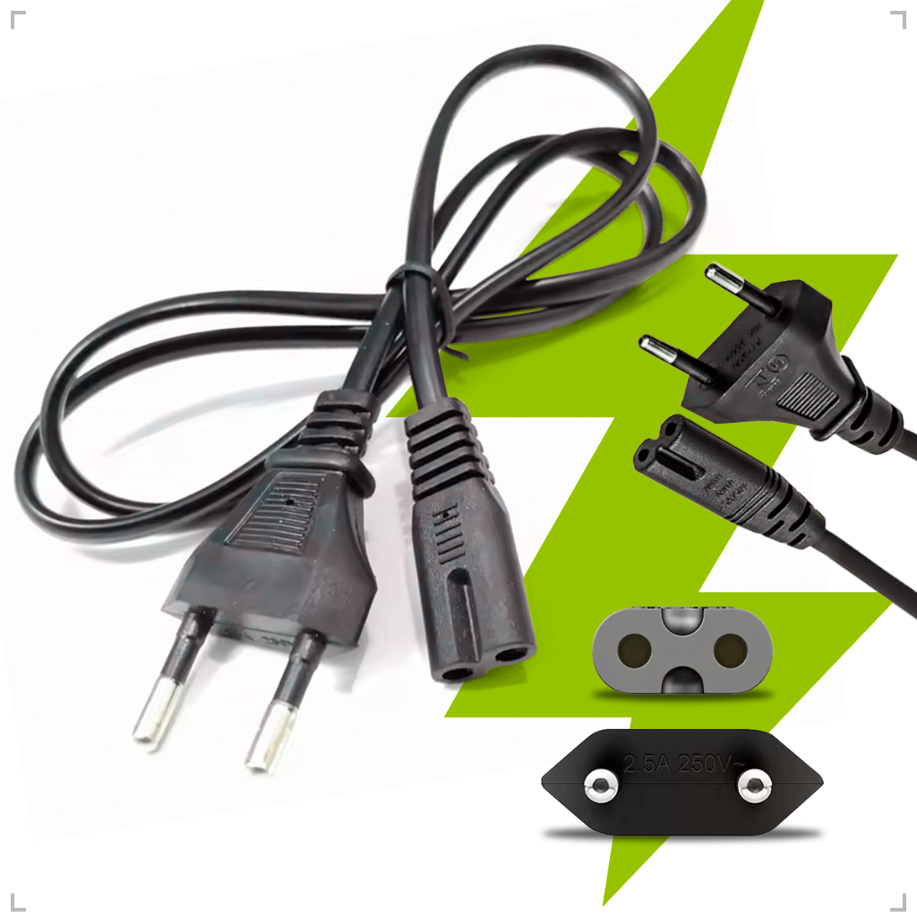 Cabo de Força Energia Bipolar Tipo 8 Rádio Tv Impressora PS4 PS3 PS2 Game Monitor Notebook J B L em Oferta na Shopee