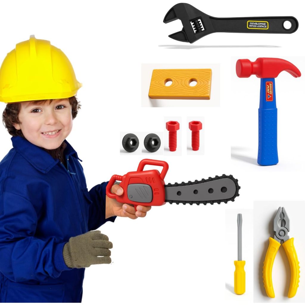 Kit Ferramentas Infantil Capacete e Acessórios 11 Peças Brinquedo Fantasia Profissão Crianças em Oferta na Shopee