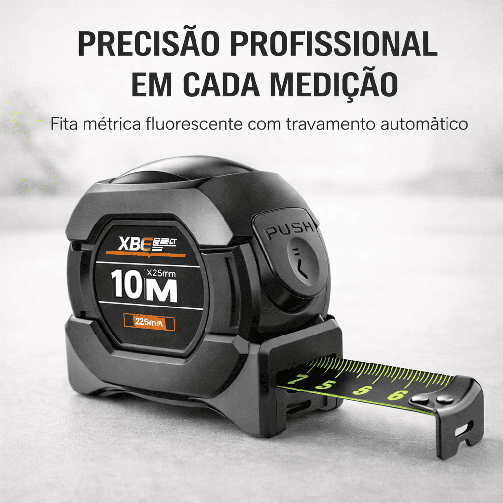 Trena Profissional 10 Metros em Aço Inoxidável Fita Métrica de Alta Precisão com Trava e Gancho