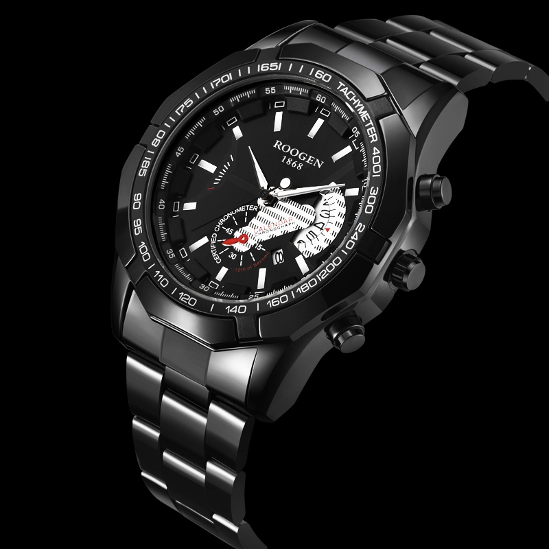 Relógio Masculino Aço Inoxidável à Prova D'água Negócios Moda de Luxo Automático Quartzo  ROOGEN 1868 em Oferta na Shopee