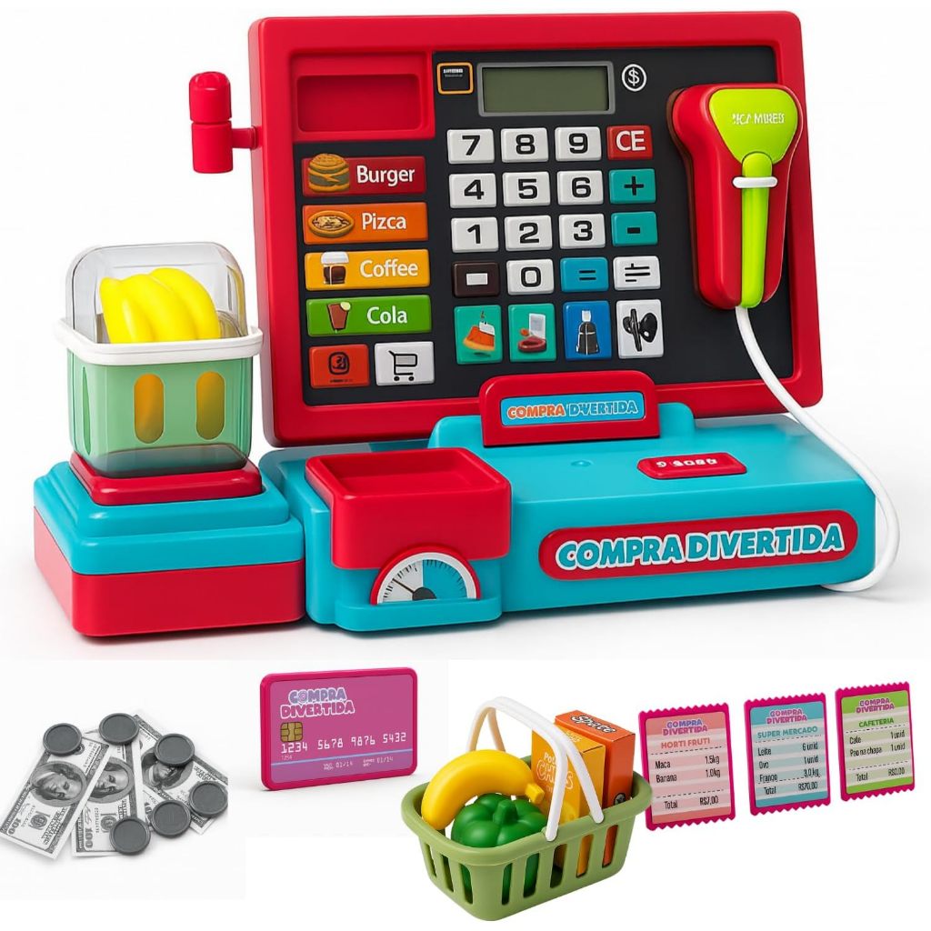 Caixa Registradora Infantil Mercadinho com Luz e Som Scanner Visor Gaveta Dinheiro Leitor Cartão em Oferta na Shopee