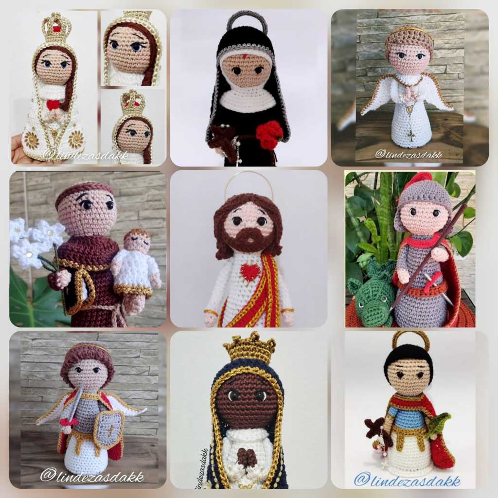 SANTINHOS E SANTINHAS AMIGURUMI CATÓLICOS - ( NSA Aparecida, S Jorge, Sta Rita, São Francisco...)