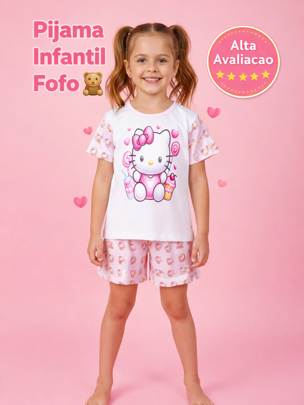 Pijama infantil Feminino Hello Kitty Estampado Personagem Barato Premium Bonito Diferenciado Presente