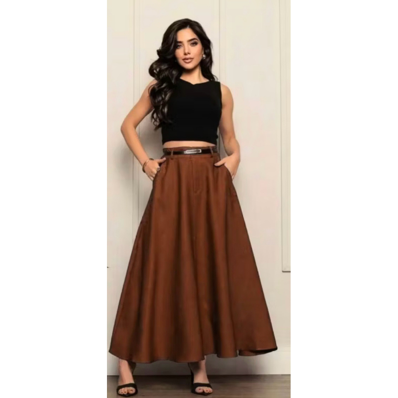 Saia Longa Rodada Feminina Alfaiataria Moda Evangélica Casual Básica Cintura Alta Elegante Tendência em Oferta na Shopee
