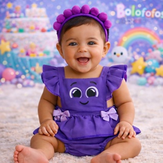 Romper Bebê Bolofofos Roxo com Laços + Tiara – Look Mesversário, Passeio, Ensaio e Dia a Dia em Oferta na Shopee