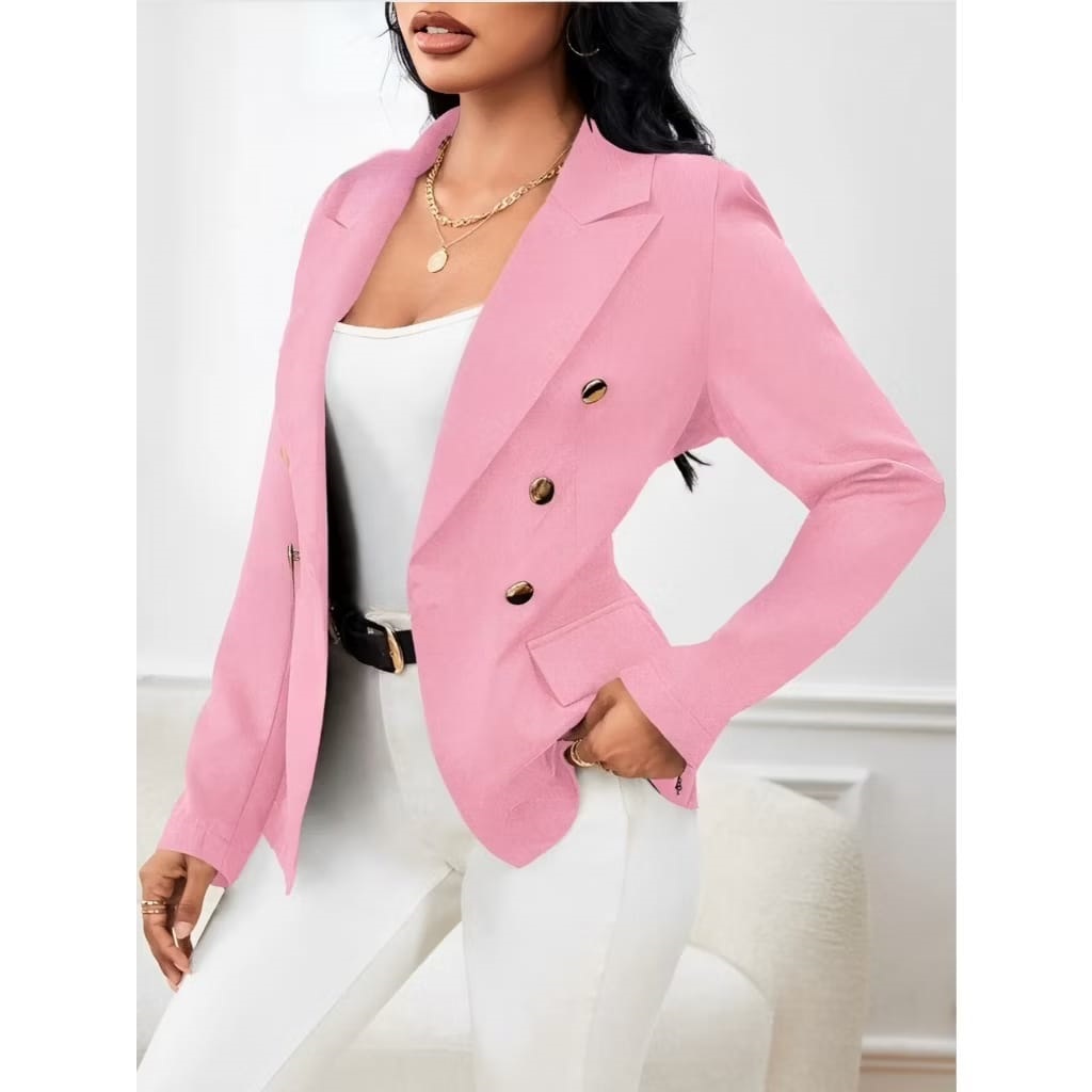 Blazer Feminino Casaquinho Alfaiataria Casaco Social Com Botão liso dourado Super Envio Premium em Oferta na Shopee