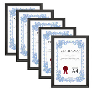Kit Quadro Moldura 5 unidades A4 Preto Diploma Certificado Acetato Plástico Foto 20x30 cm em Oferta na Shopee