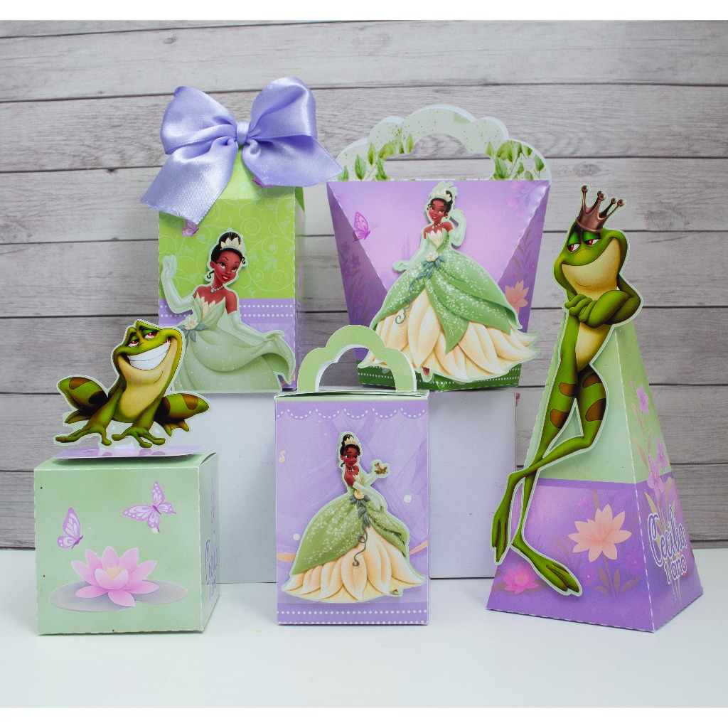 Caixinhas personalizadas PRINCESA TIANA LILÁS  (pegue e monte) - Kit Caixas Lembrancinha Para Festa Mimo