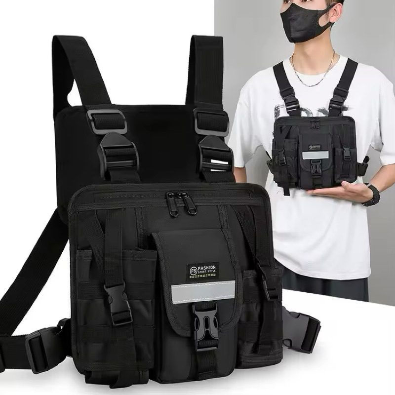 Pochete Peito Peitoral Mochila Frontal Bolsa Motoboy Preta Lisa