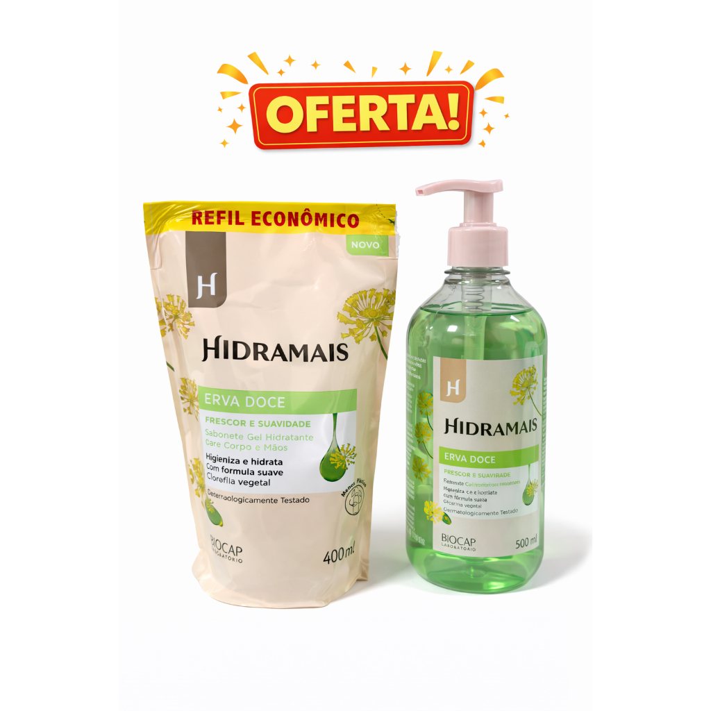 🧴  Sabonete Líquido Hidramais Erva-Doce 500ml + Refil Econômico 400ml