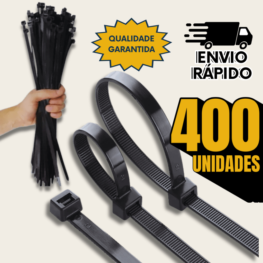 Conjunto com 400 Abraçadeiras Pretas Enforca Gato 200mm x 4,8mm Variáveis Utilidades Multifuncional.