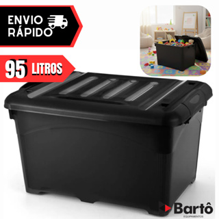 Caixa Organizadora 95 Litros Preta Injeplastec 95 Litros Com Travas Rodinhas e Alça em Oferta na Shopee
