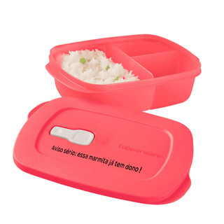 Tupperware Tigela Cristalwave Retangular com Divisórias Geração ll 1 litro Salmão/Cinza