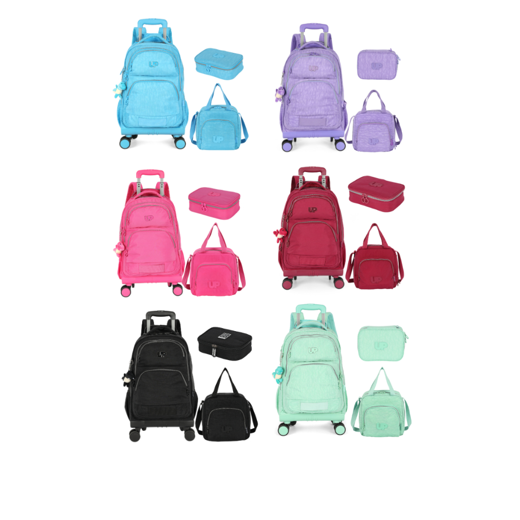 Kit Mochila Escolar Viagem Notebook 4 Rodinhas Giro 360 Lancheira Termica Estojo Box Up4you