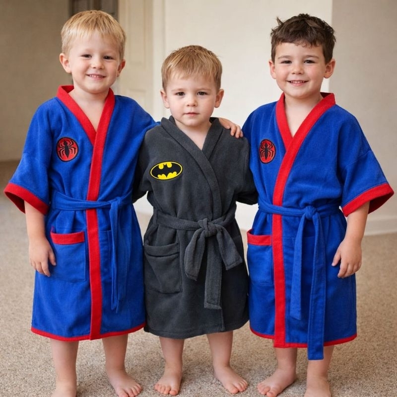 Roupão Infantil De Banho Piscina Menino Personagens Felpudo