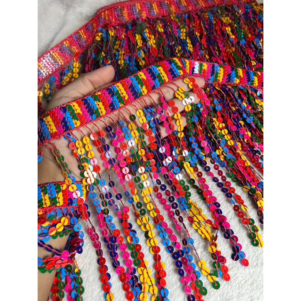 Franja de Paetê 20cm por Metro | Acabamento Decorativo para Fantasia, Moda, Dança e Decoração em Oferta na Shopee