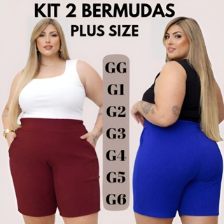 KIT 2 Shorts Plus Size Feminino Cintura Alta Com Bolso G1 ao G6 (Plus de Verdade) em Oferta na Shopee