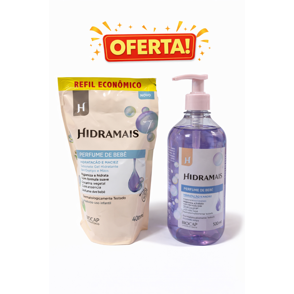 🧴 Kit Sabonete Líquido Hidramais Perfume de Bebê 500ml + Refil Econômico 400ml em Oferta na Shopee