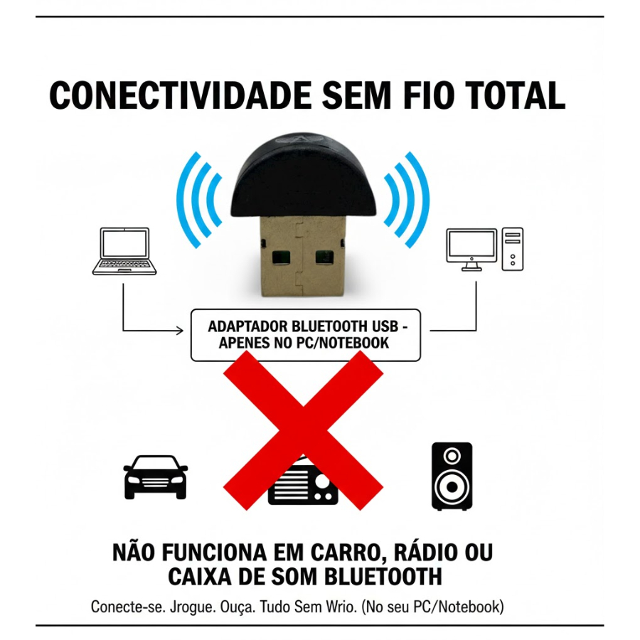 Adaptador  Receptor Computador USB Bluetooth Dongle 5.0 Plug usb Transmissor de áudio para Notebook (Carro nâo serve