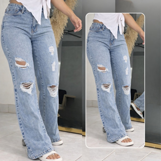 Calça Wide Leg Jeans Feminina Marmorizada Cintura Alta Sem Lycra 100% Algodão em Oferta na Shopee
