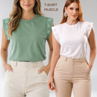 Blusa Feminina T-shirt Muscle Tee Algodão Fio 30 Penteado Lisa em Oferta na Shopee