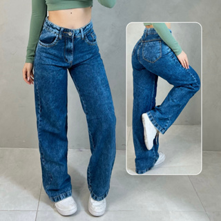 Calça Jeans Feminina Wide Leg pantalona Cintura Alta 100% Algodão em Oferta na Shopee