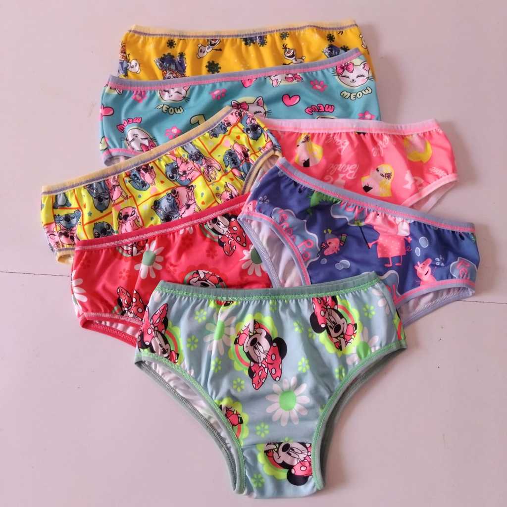 Calcinha Infantil e Juvenil 10 unidades com Estampas Sortidas e fundo 100% algodão Tanga