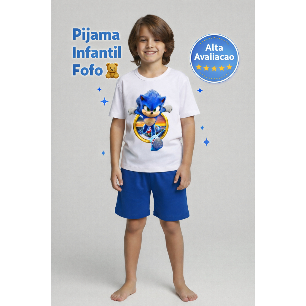 Pijama Infantil masculino Manga Curta Estampado Personagem LINDOS BARATOS PRESENTE