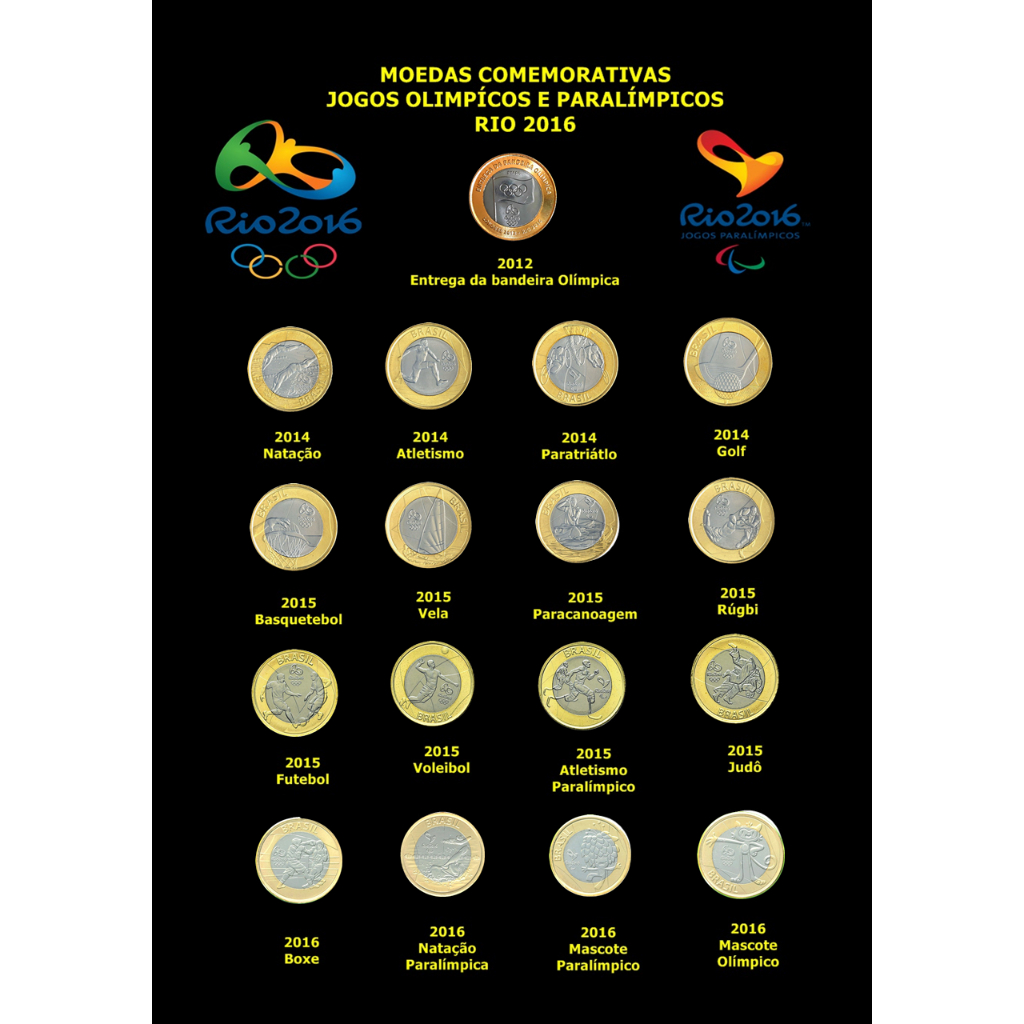 Quadro expositor porta moedas comemorativas das Olimpíadas 2016