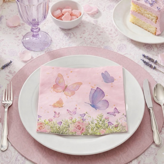 Guardanapo de papel decorado 20 unidades borboleta flores rosa mesa posta 33x33cm toalha de papel