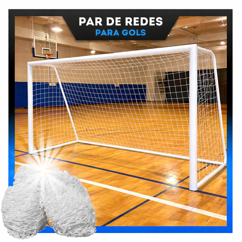 Par Redes Gol Futebol Quadra Society e Salão (3,20 x 2,10m) Fio 2mm Branco