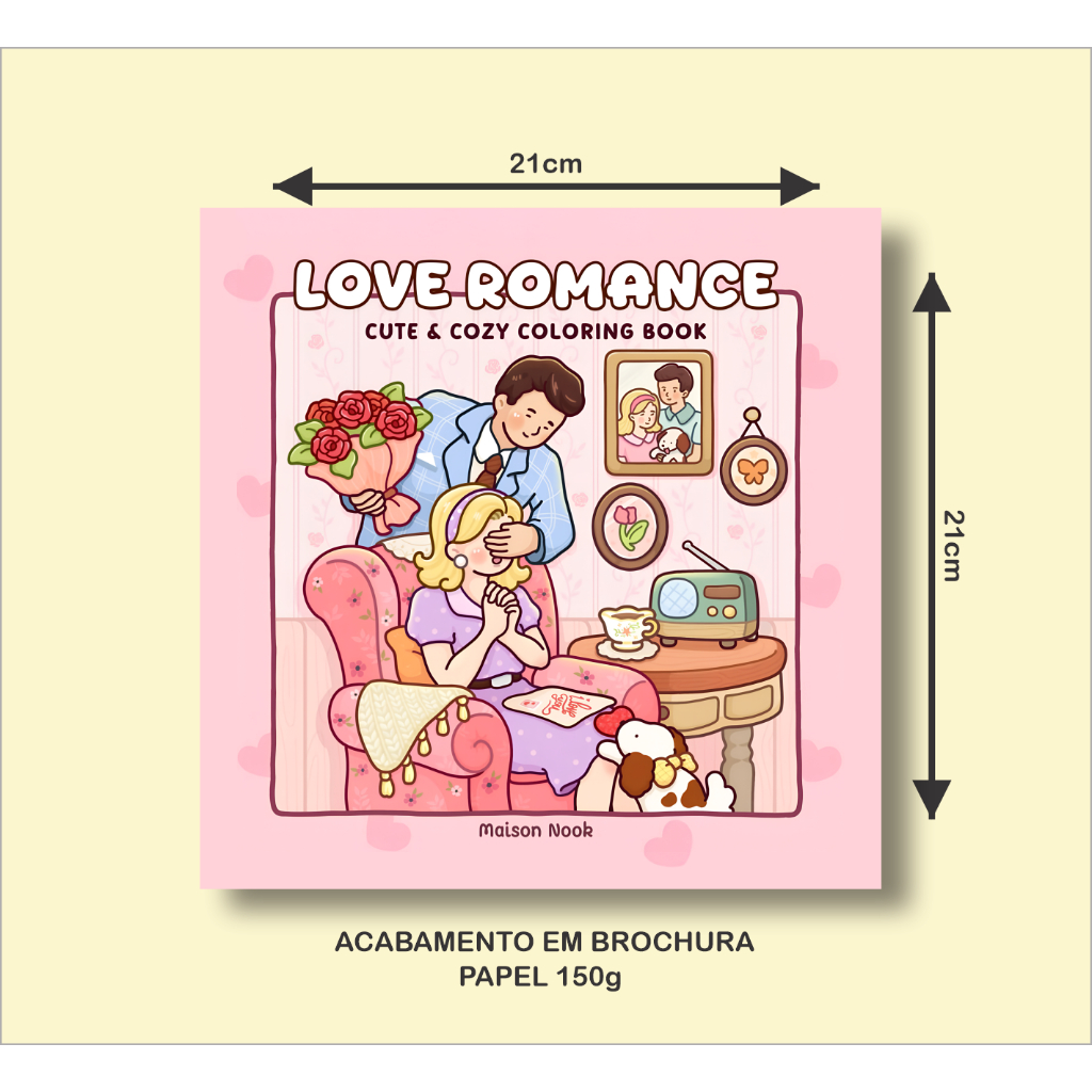 Livro de Colorir LOVE ROMANCE com 43 Páginas de 21x21cm 150g em Oferta na Shopee