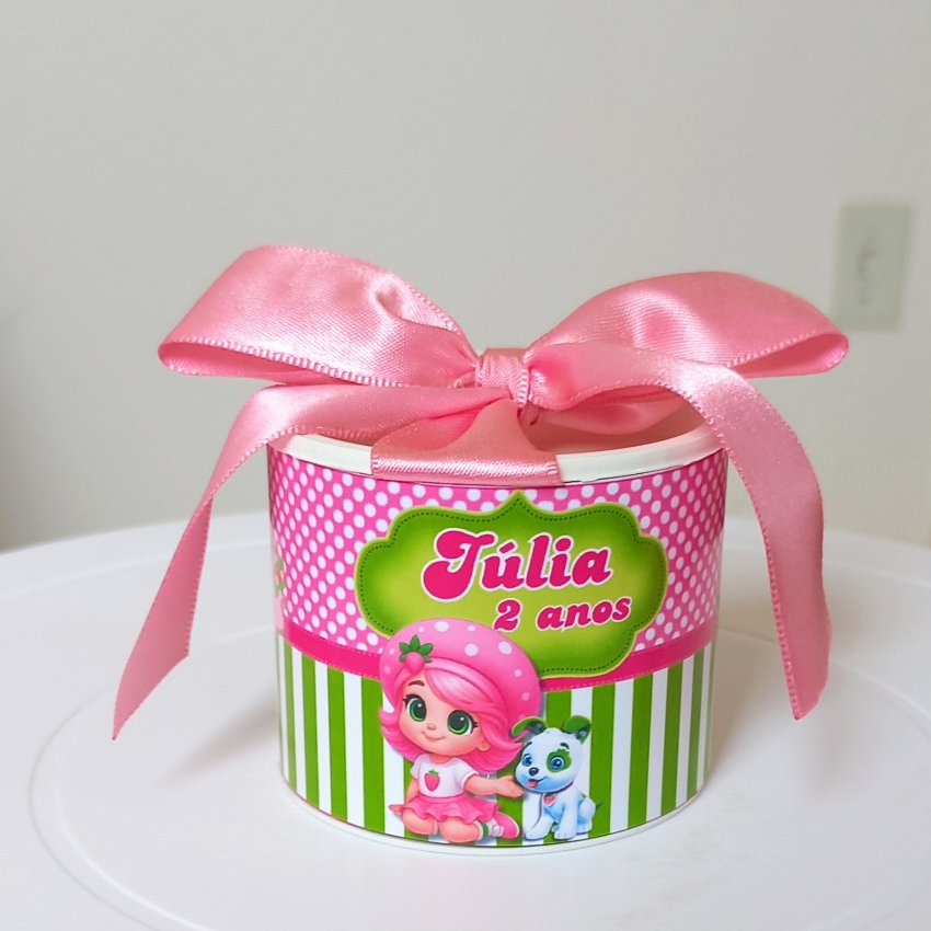 Kit Tubolata Personalizada 5x6 Tema Moranguinho Lembrancinha p Festa de Aniversário, Mêsversário vários temas