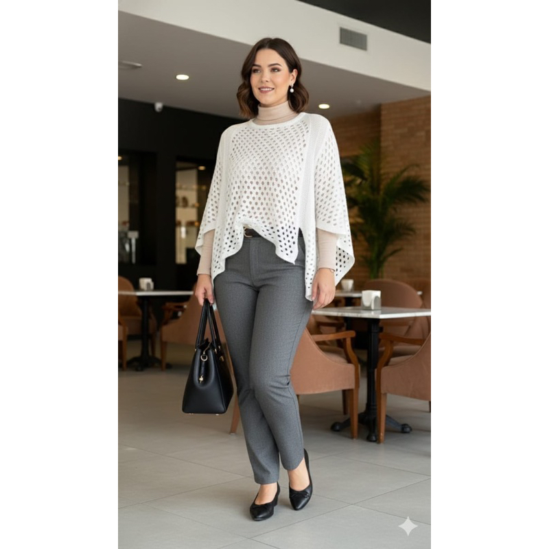 Blusa CASULO Rendada Meia Estação Feminina Inverno Despojada Soltinha Trico  Sobreposição Moderna Veste do 38 ao 50/52